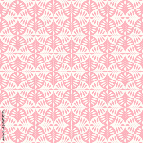 Cottagecore botanical seamless pattern. Vintage floral vector background with branches and symmetric leaves. Mosaic grid, simple retro print for fabric, home textile and goods