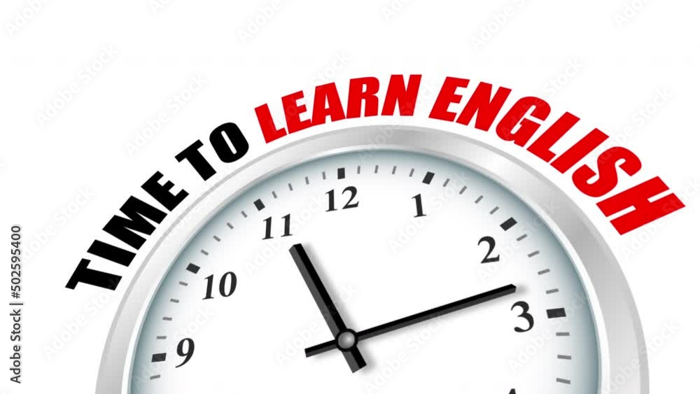 time to learn english concept animation.Clock and text.4K motion animation time to learn english concept animation.Clock and text.4K motion animation
