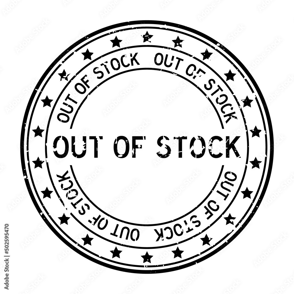 Grunge black out of stock word with star icon round rubber seal stamp on white background Grunge black out of stock word with star icon round rubber seal stamp on white background