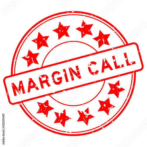 Grunge red margin call word with star icon round rubber seal stamp on white background