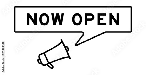 Megaphone icon with speech bubble in word now open on white background