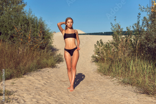 Blonde on a hot summer walk