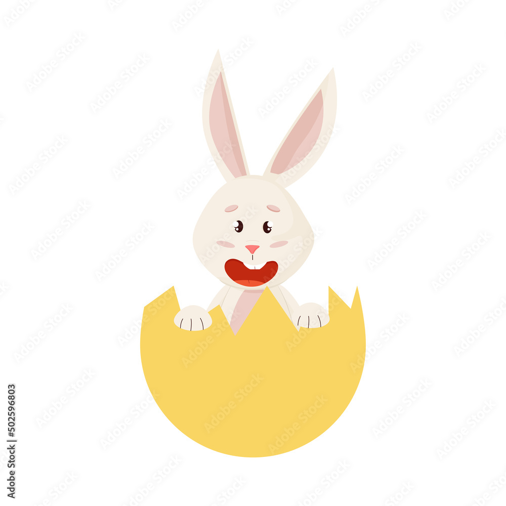 Bunny. Cute Rabbit into Broken Egg. Bunny. Cute Rabbit into Broken Egg.