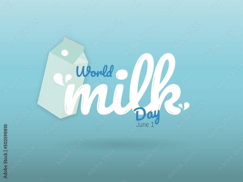  World Milk Day flat design illustration isolated on blue gradient background with copy space, eps vector 10
