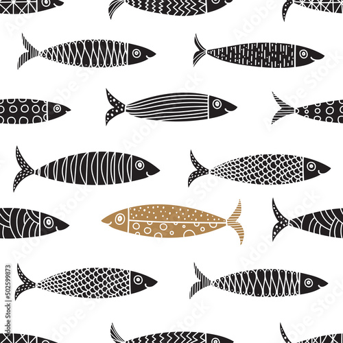 Cute fish.  Kids lbackground. Seamless pattern. Can be used in textile industry, paper, background, scrapbooking.
