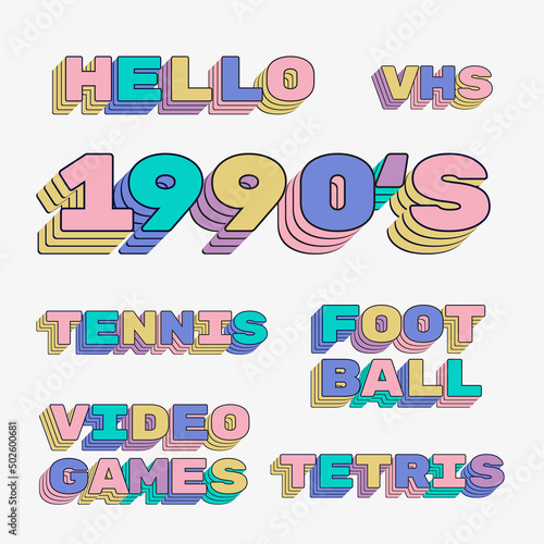 1990's lettering with shadow foe prints on white background