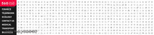 Big collection 560 thin line icons. Web outline icon set. Teamwork, business, finance, seo, medical, ecology, people, contact us, transport - stock vector.