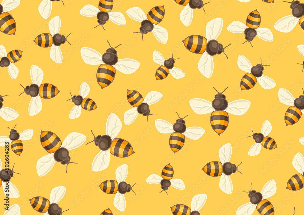 Seamless pattern of honey bees. Image for food and agricultural industry. Seamless pattern of honey bees. Image for food and agricultural industry.