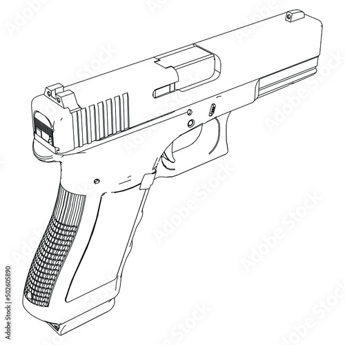 Pistol Gun Icon Vector outline Illustration isolated on white background. Risk in conflict situation. police and military weapon.