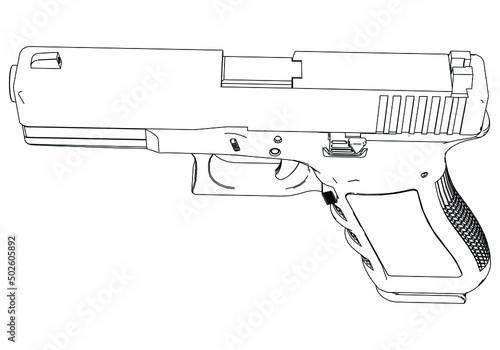 Pistol Gun Icon Vector outline Illustration isolated on white background. Risk in conflict situation. police and military weapon.