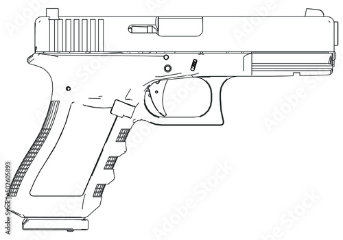 Pistol Gun Icon Vector outline Illustration isolated on white background. Risk in conflict situation. police and military weapon.