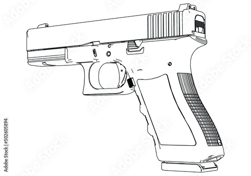 Pistol Gun Icon Vector outline Illustration isolated on white background. Risk in conflict situation. police and military weapon.