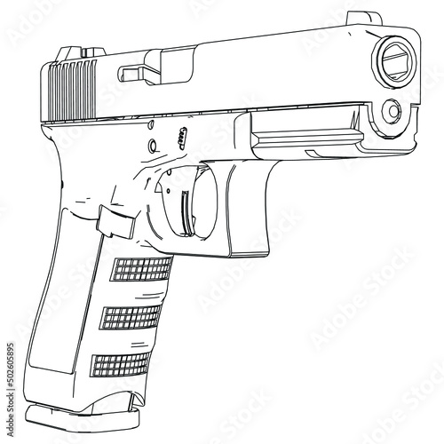 Pistol Gun Icon Vector outline Illustration isolated on white background. Risk in conflict situation. police and military weapon.