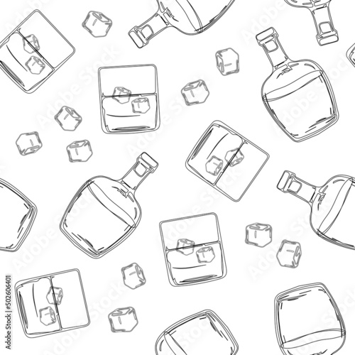 Seamless pattern with alcoholic cocktails sketch. Hand drawn drinks background for bar or restaurant menu