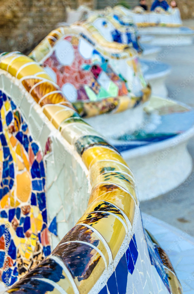 Fototapeta premium Colorful architectural detail in the famous Park Guell in Barcelona, Catalonia, Spain