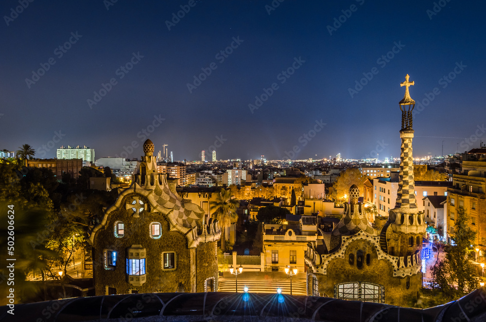 Barcelona cityscape at night from Park Guell