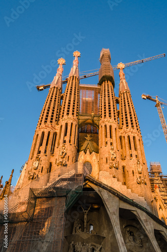 Exterior view of the famous Sagrada Familia basilica in Barcelona, Catalonia, Spain