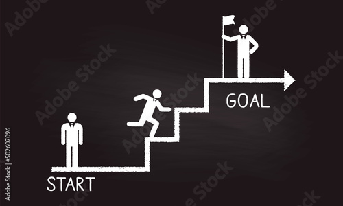 目標達成のイメージイラスト、黒板にチョーク描き、ベクター