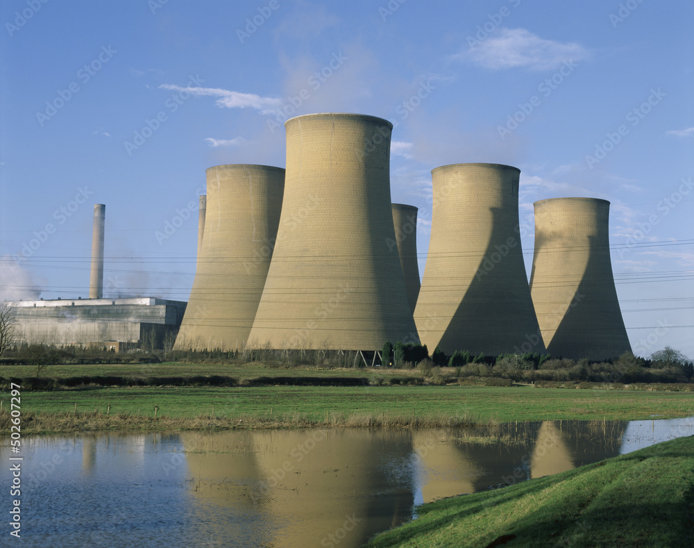 Smoke stacks at a coal-fired power station, Nottinghamshire, England Smoke stacks at a coal-fired power station, Nottinghamshire, England