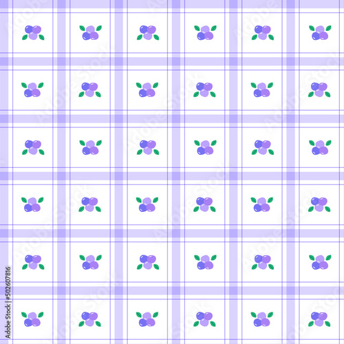 Cute Blueberry leaf Fruit Vegetable Element Purple Lilac Violet Green Stripe Striped Line Tilt Checkered Plaid Tartan Buffalo Scott Gingham Pattern Illustration Wrapping Paper, Picnic Mat, Tablecloth
