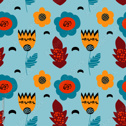 Cute abstract seamless pattern, scandinafian style, organic floral texture