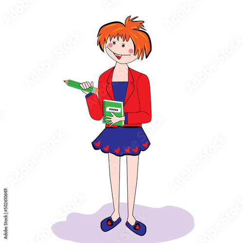 Mujer con cuaderno de notas y lápiz en la mano.