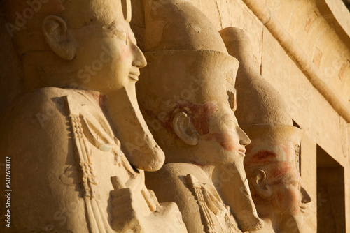 Egypt, Luxor, Osiride statues at Mortuary Temple of Hatshepsut at Deir el Bahri on West Bank of Nile River photo