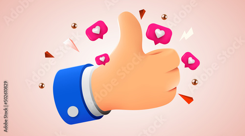 Cartoon human hand with thumb. Concept of like at social network, success or good feedback.
