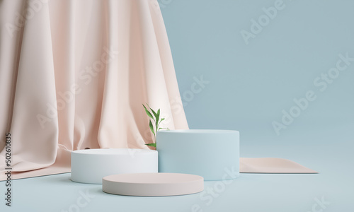 podium on pastel colour background for product presentation. Natural beauty pedestal, relaxation and health, 3d illustration.