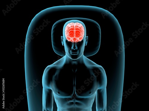 X-ray view of a man resting with view of brain photo