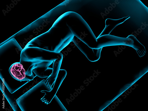 Illustration of a man sleeping with brain highlighted