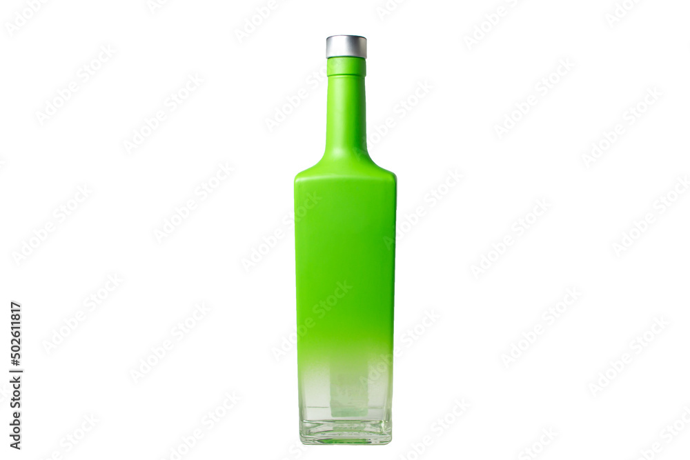 Bottle of vodka on a white background. Green bottle with alcohol. alcoholic drink Bottle of vodka on a white background. Green bottle with alcohol. alcoholic drink