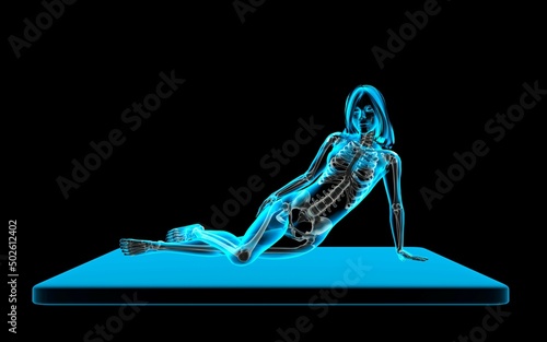 Nude woman reclining on side, X-ray image photo