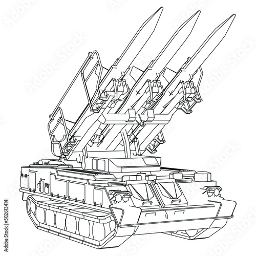 Rocket launcher. Rockets and shells. Special military equipment. Air Attack. Vector Military machine. Military vehicle logotype.
