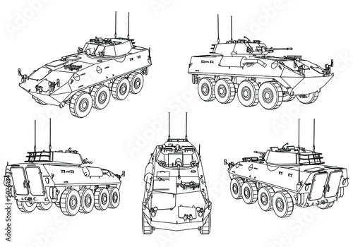 Weapon Carrier Vehicle isolated on white background. Vector Military machine. Military vehicle logotype.