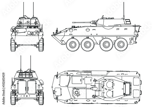 Weapon Carrier Vehicle isolated on white background. Vector Military machine. Military vehicle logotype.