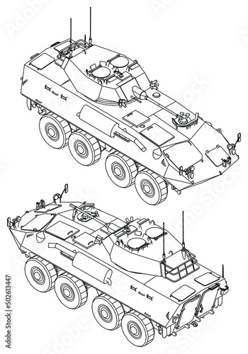 Weapon Carrier Vehicle isolated on white background. Vector Military machine. Military vehicle logotype.