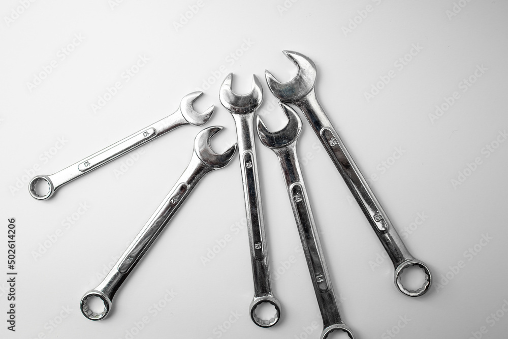 Wrenches on white background, tools subject Wrenches on white background, tools subject