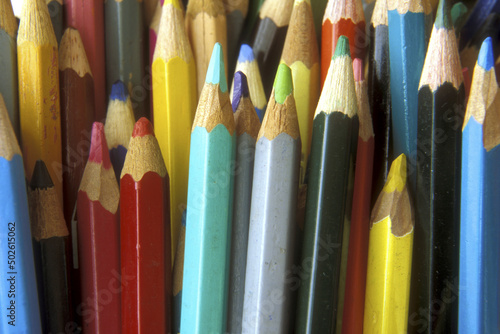 Close-up of a large group of colored pencils photo