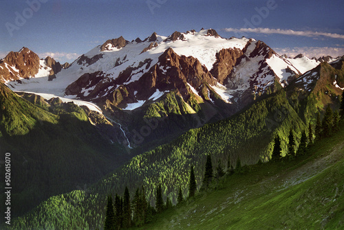 Panoramic view of the snow capped peaks of Mount Olympus, Olympic National Park, Washington, USA photo