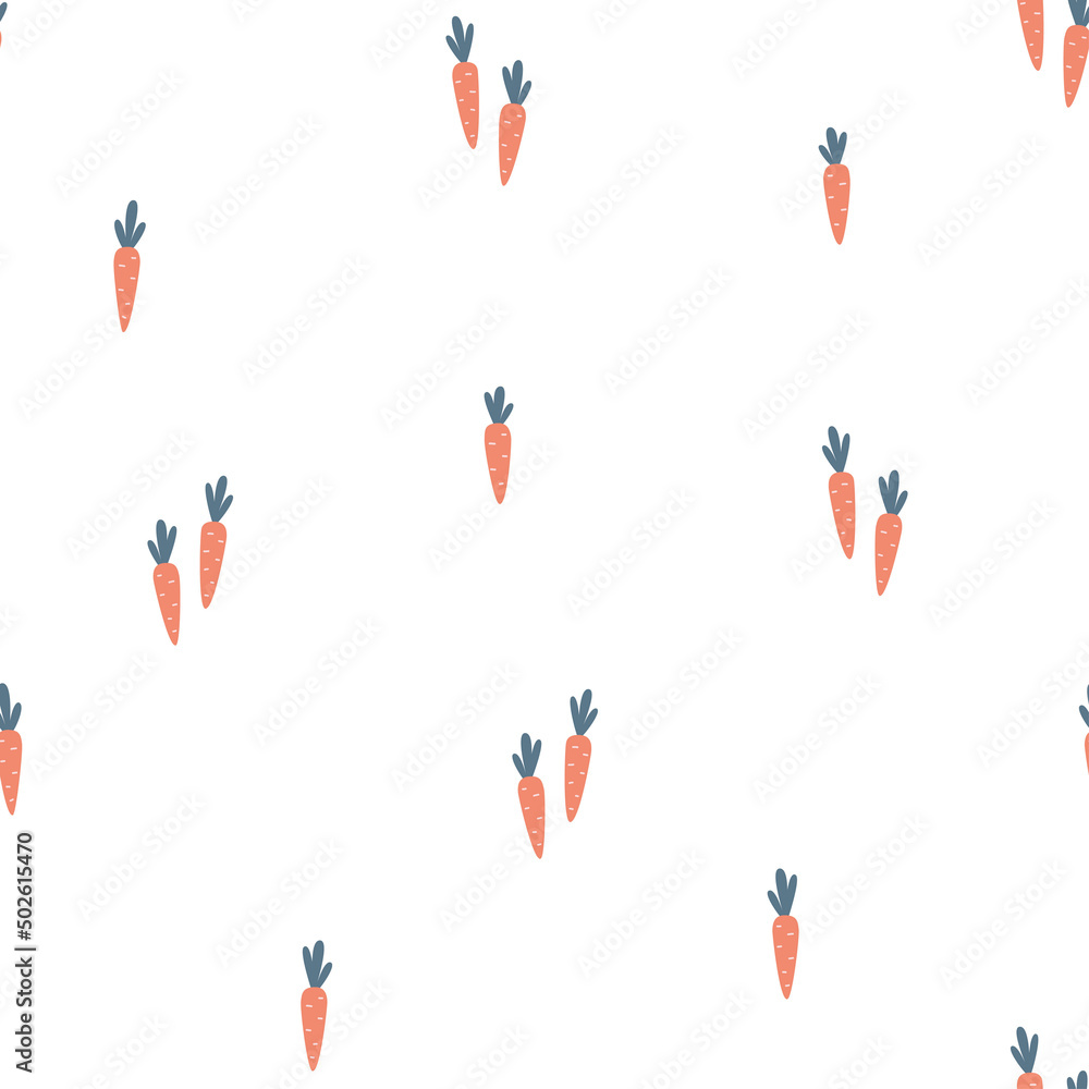 Seamless pattern with cute cartoon carrots on a white background