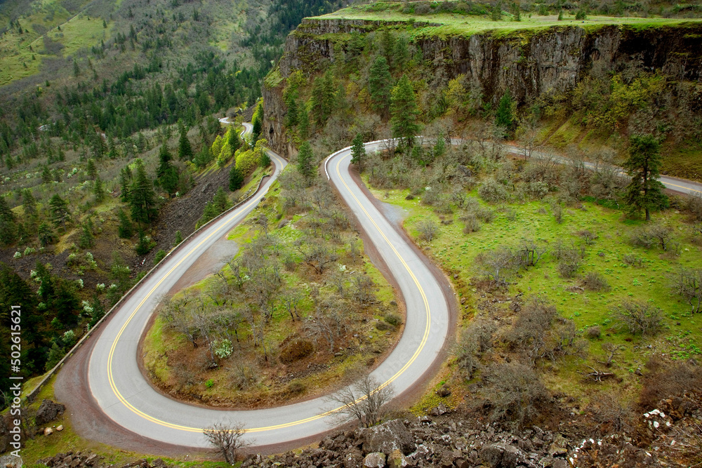 High angle view of a highway, Columbia River Highway, Mosier, Oregon, USA High angle view of a highway, Columbia River Highway, Mosier, Oregon, USA