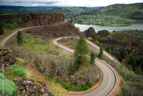 High angle view of a highway, Columbia River Highway, Mosier, Oregon, USA photo