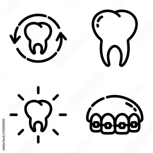 Dental Flat Icon Set Isolated On White Background