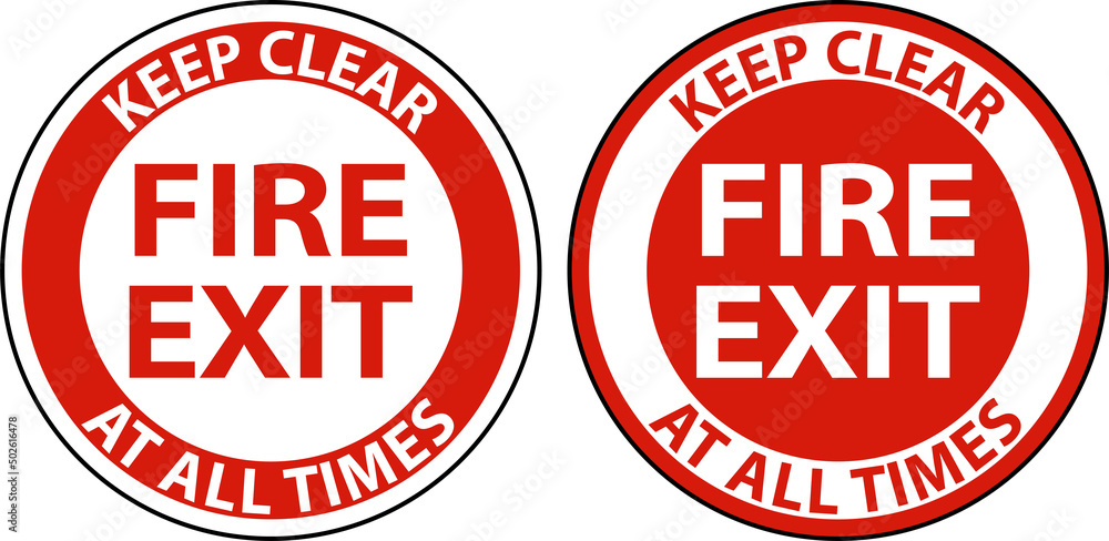 Fire Exit Keep Clear Floor Sign On White Background Fire Exit Keep Clear Floor Sign On White Background