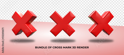 3D render bndle of cross mark red color, png, transparent