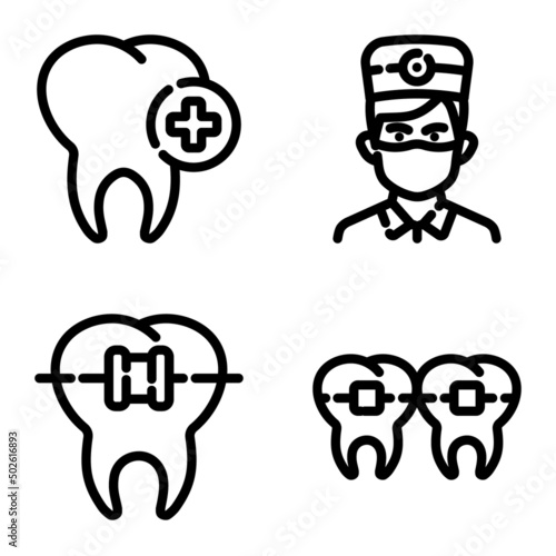 Dental Flat Icon Set Isolated On White Background