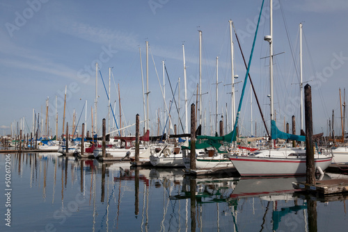 Sailboats at a dock, Port Townsend, Washington State, USA photo