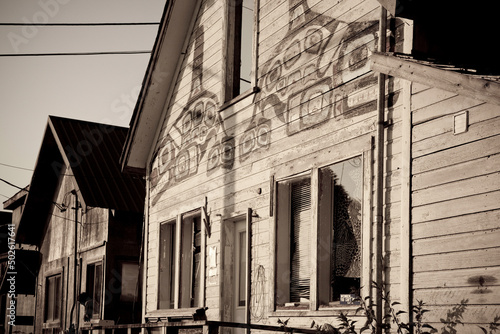 Entrance of a warehouse, Angoon, Admiralty Island, Alaska, USA photo