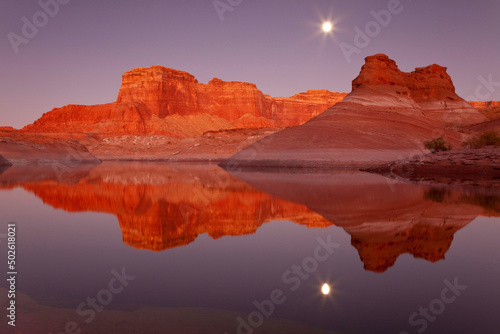 Reflection of cliffs in the lake, Lake Powell, Face Canyon, Glen Canyon National Recreation Area, Utah, USA photo